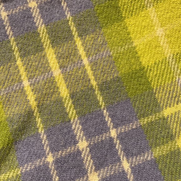 POTTERY BARN WOOL APPLE GREEN/BLUE PLAID FULL/QUEEN BLANKET +2 STANDARD SHAMS - Picture 4 of 7